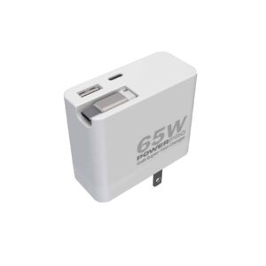 CARGADOR DE PARED GAN DE DOBLE PUERTO CON CABLE RETRÁCTIL POWERPRO | PD65W<br/>PW5072WT</BR>